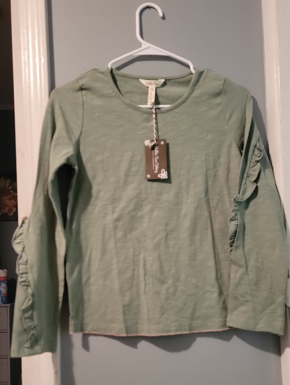 Sage Green Ruffle-Sleeve Long Sleeve Top